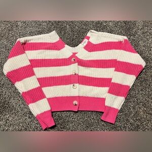 Jessica Simpson, pink and off-white striped cropped cardigan.￼